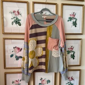 Oli & Hali  Patchwork Floral Crochet Pocket Top - Pastel Mix